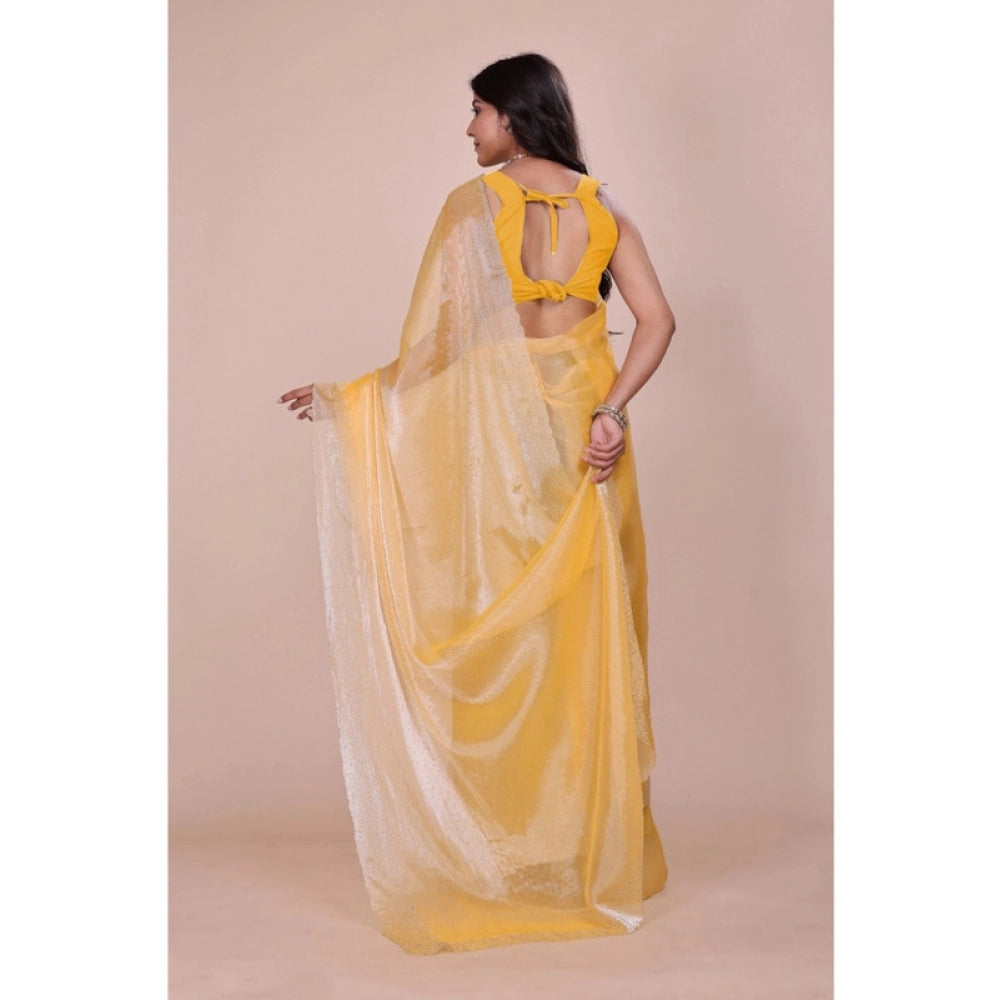 Women's Jimmy choo Embellished Bollywood Saree With Unstitched Blouse 5.5 Mtr (Yellow)