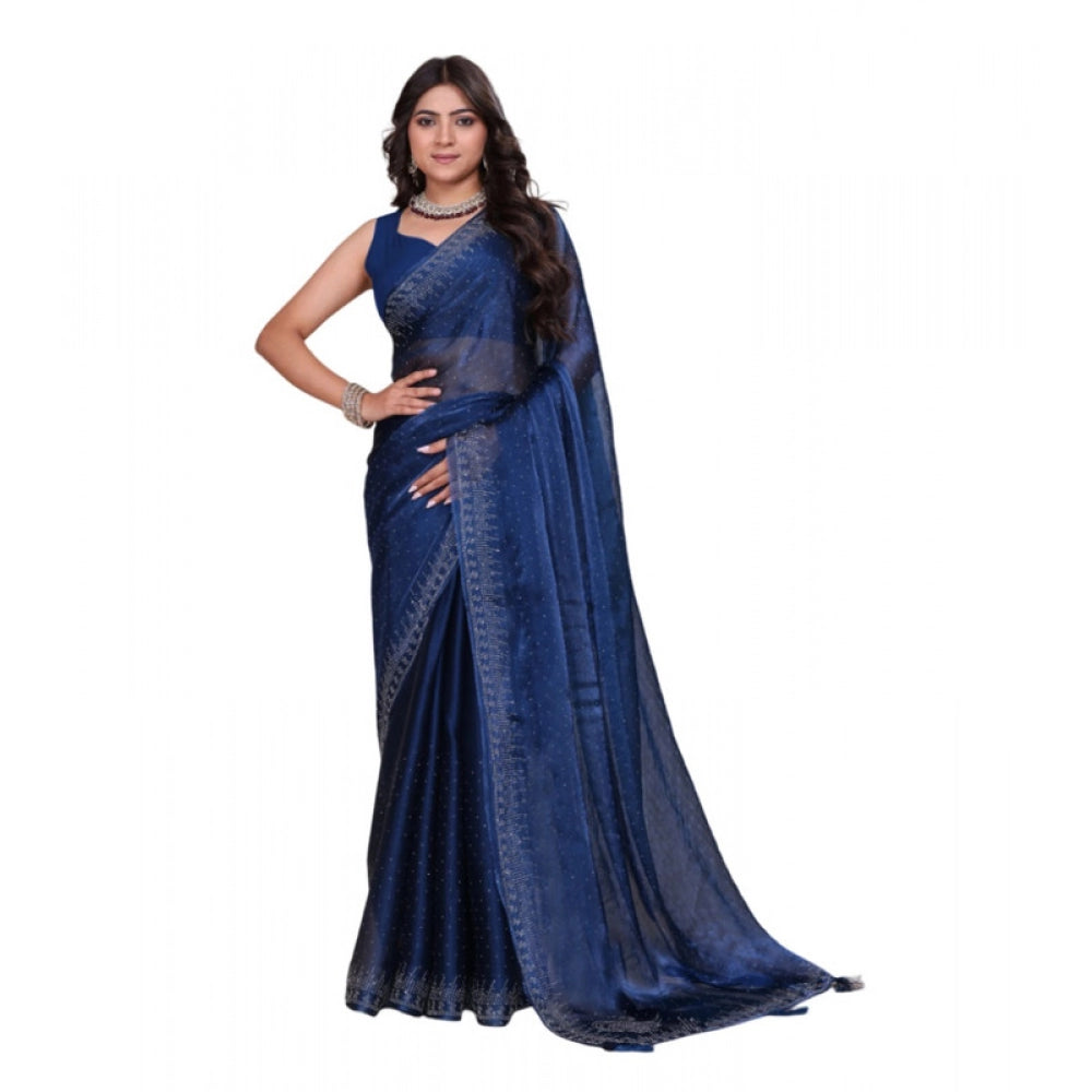 Women's Jimmy choo Embellished Bollywood Saree With Unstitched Blouse 5.5 Mtr (Blue)