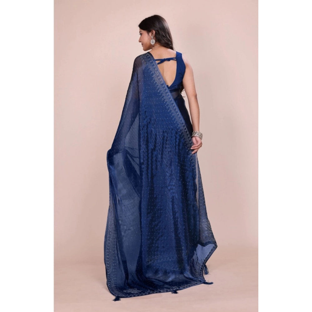 Women's Jimmy choo Embellished Bollywood Saree With Unstitched Blouse 5.5 Mtr (Blue)