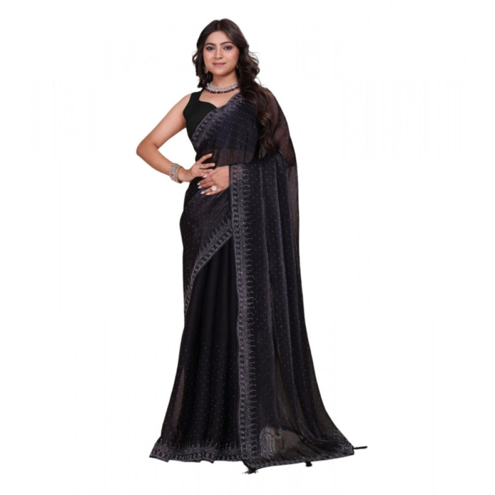 Women's Jimmy choo Embellished Bollywood Saree With Unstitched Blouse 5.5 Mtr (Black)