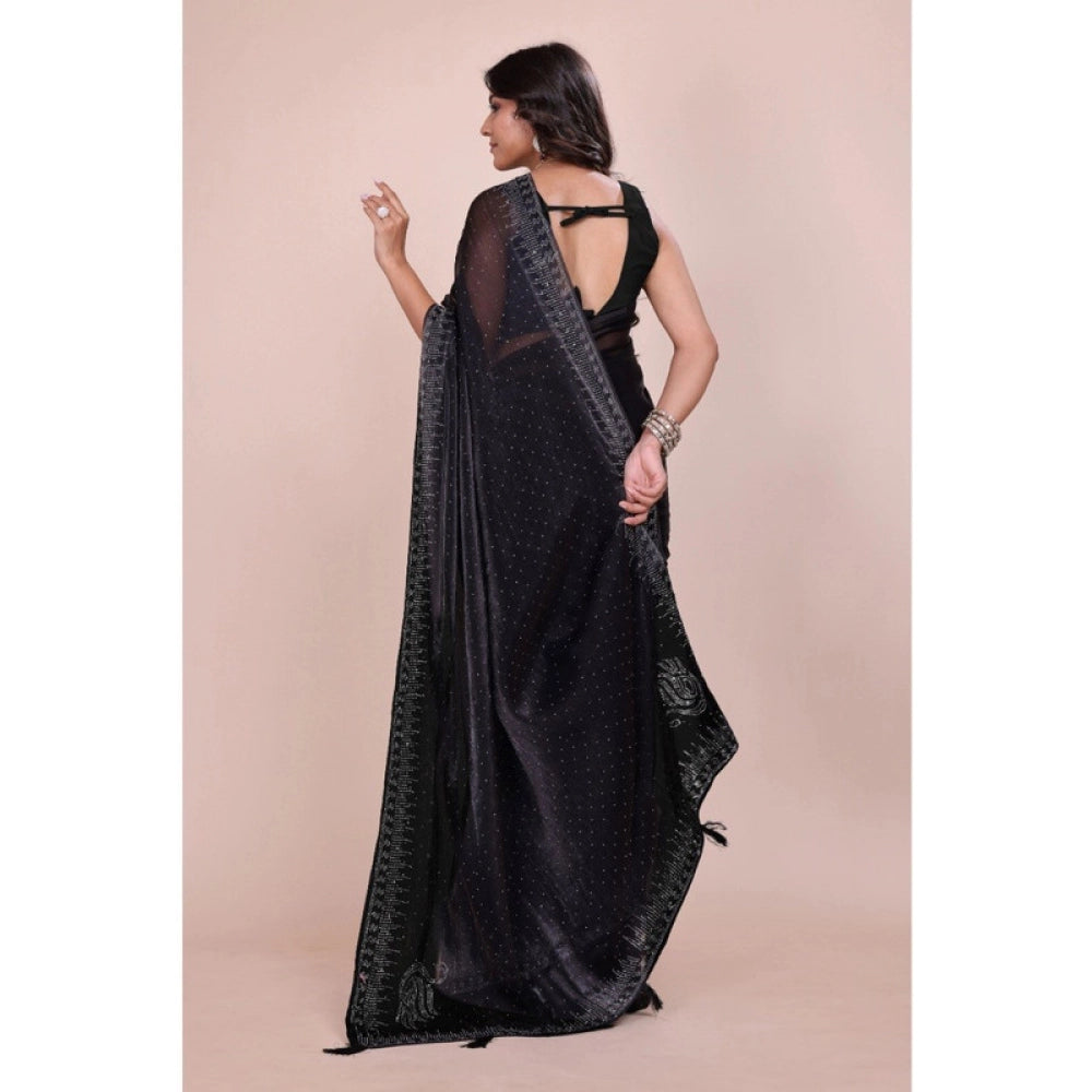Women's Jimmy choo Embellished Bollywood Saree With Unstitched Blouse 5.5 Mtr (Black)