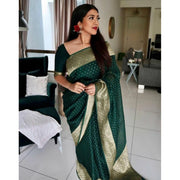 Women's Litchi silk Printed Saree With Unstitched Blouse (Green) - POPNOVA saree