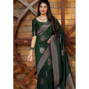 Women's Litchi silk Printed Saree With Unstitched Blouse (Green)