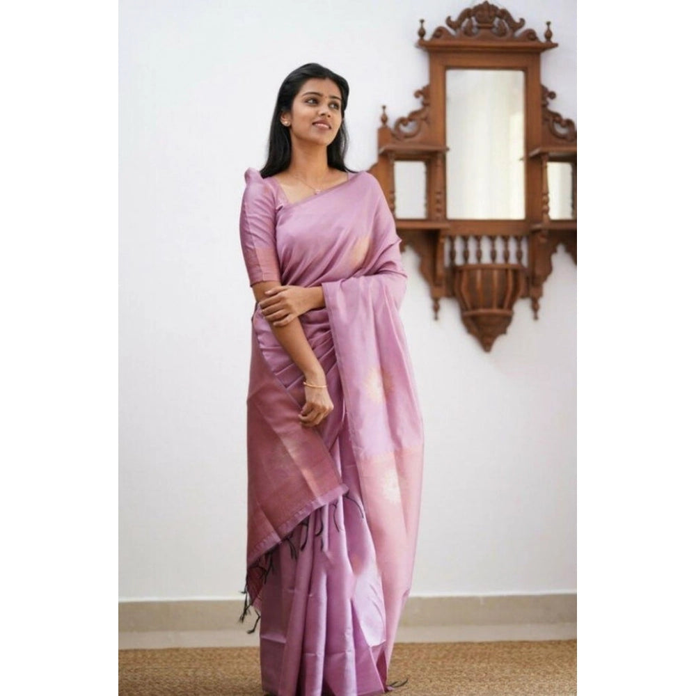 Women's Litchi silk Printed Saree With Unstitched Blouse (Light Pink)
