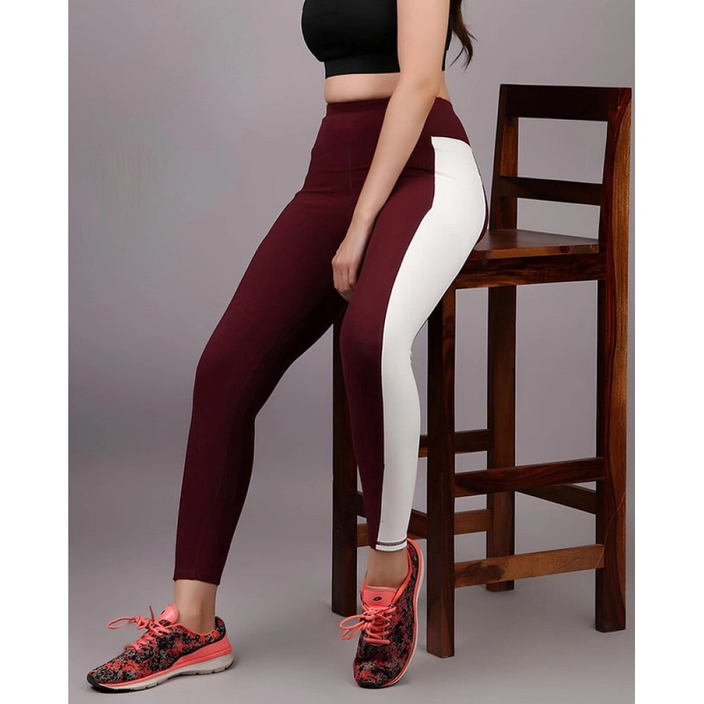 Women's Polyester Solid Ankle length High Waisted Tights (Maroon) - POPNOVA women's bottom wear