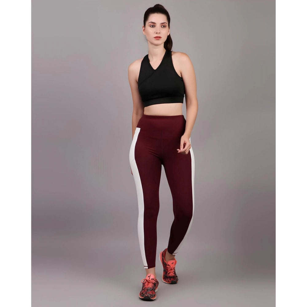 Women's Polyester Solid Ankle length High Waisted Tights (Maroon) - POPNOVA women's bottom wear
