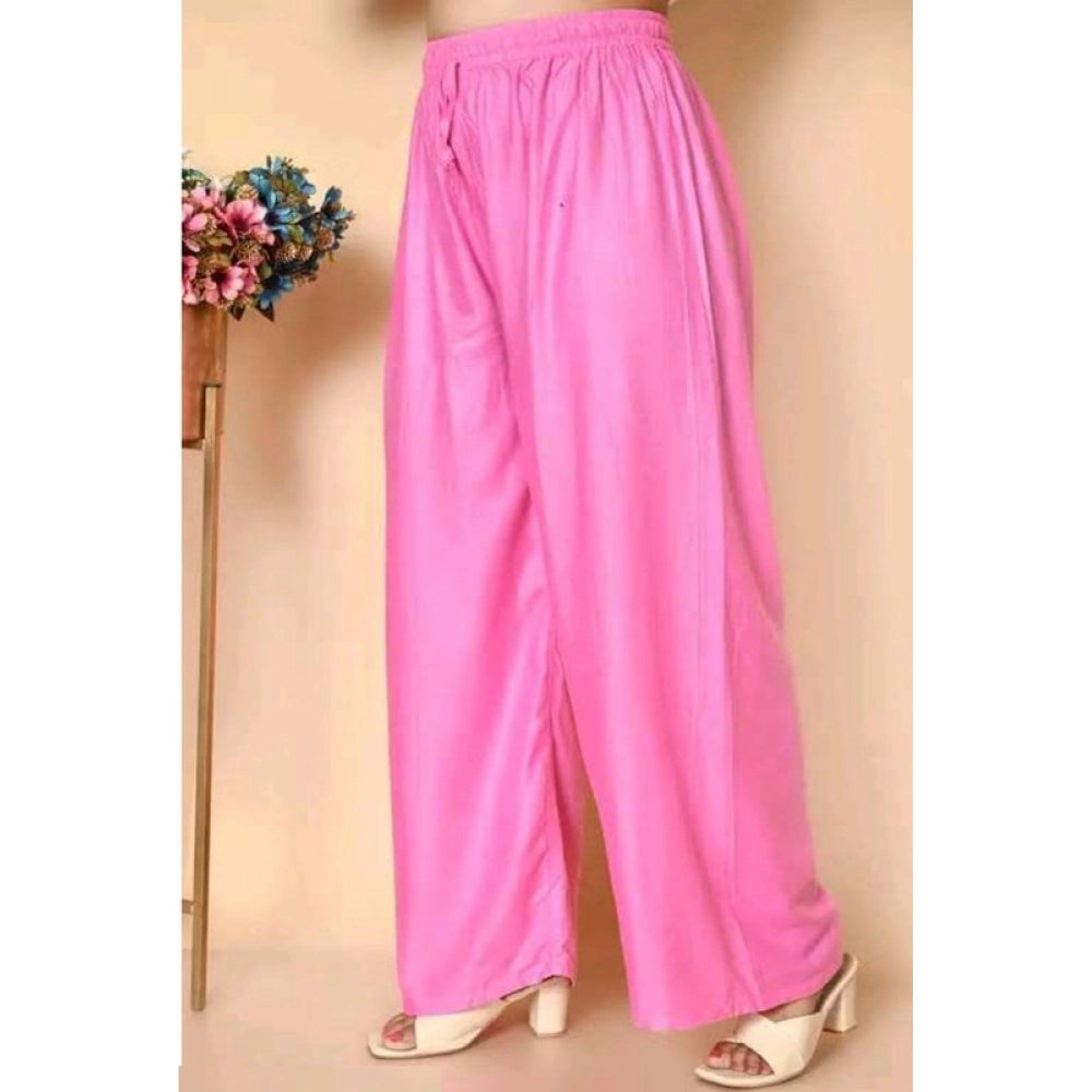 Women's Casual Rayon Solid Ankle Length Palazzo (Pink, Free Size) - POPNOVA women's bottom wear