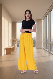 Women's Casual Rayon Solid Ankle Length Palazzo (Yellow , Free Size) - POPNOVA women's bottom wear