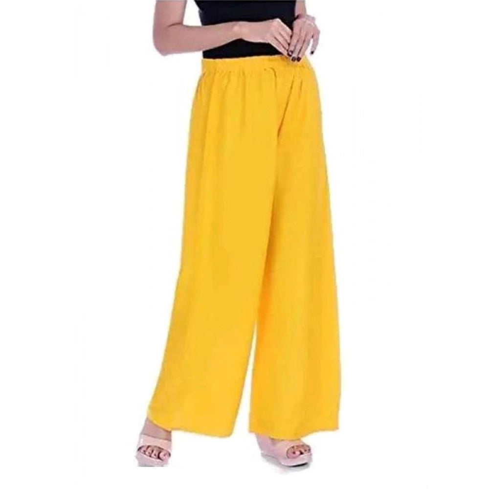 Women's Casual Rayon Solid Ankle Length Palazzo (Yellow , Free Size) - POPNOVA women's bottom wear