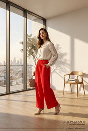 Women's Casual Rayon Solid Ankle Length Palazzo (Red, Free Size) - POPNOVA women's bottom wear