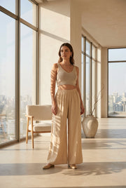Women's Casual Rayon Solid Ankle Length Palazzo (Golden , Free Size) - POPNOVA women's bottom wear