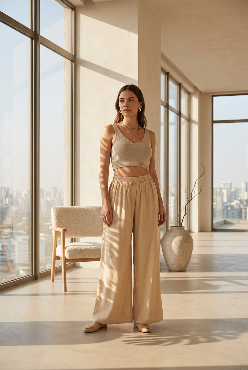 Women's Casual Rayon Solid Ankle Length Palazzo (Golden , Free Size) - POPNOVA women's bottom wear