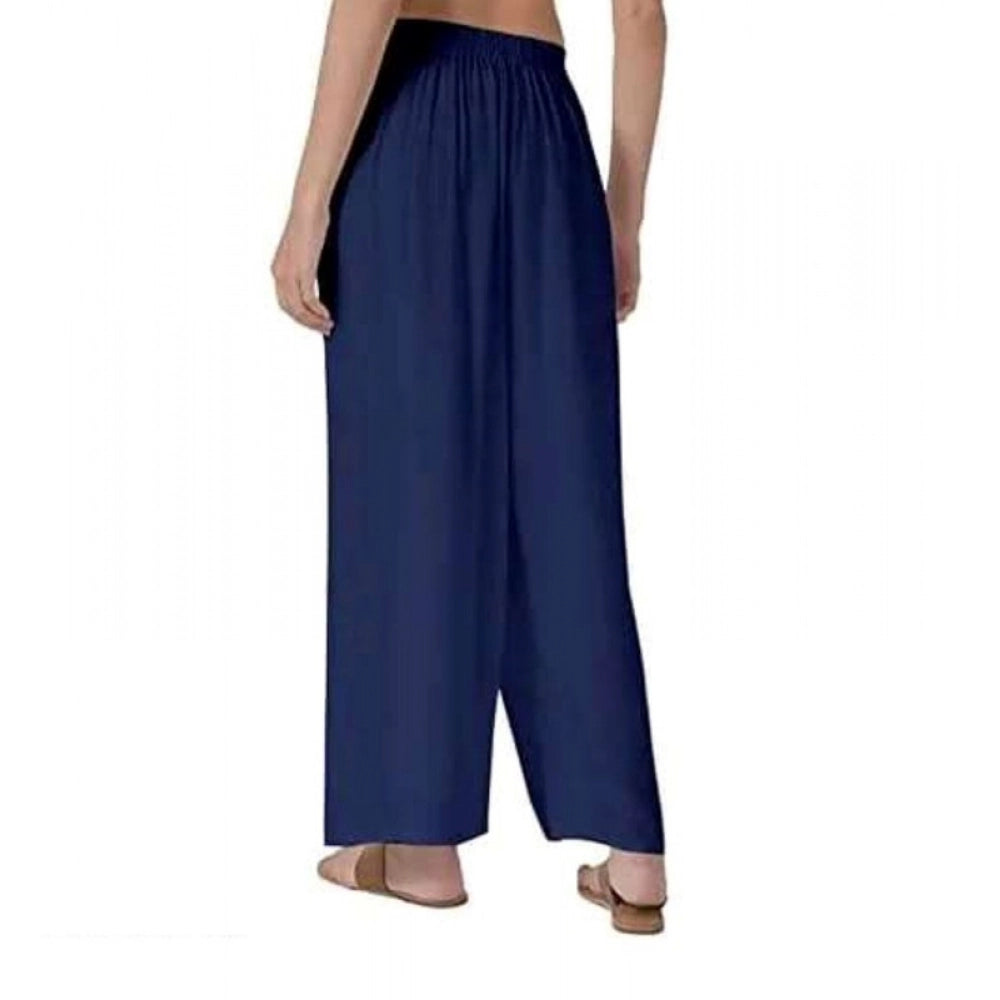 Women's Casual Rayon Solid Ankle Length Palazzo (Navy Blue , Free Size) - POPNOVA women's bottom wear