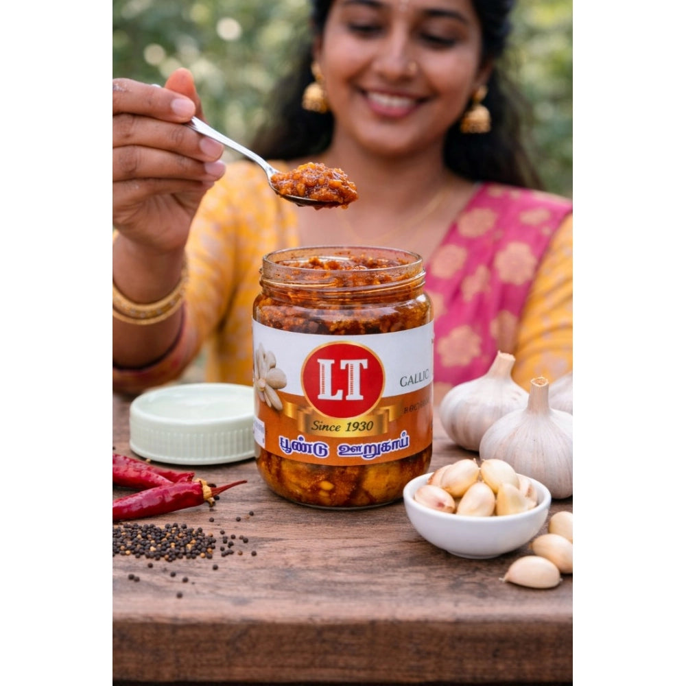 Pack of 3 300GM LT Garlic Pickle Traditional Digestive Side Dish (Red)