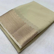 Women's Crepe Chit Pallu Solid Saree With Unstitched Blouse 5.5 Mtr (Beige)