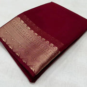 Women's Crepe Chit Pallu Solid Saree With Unstitched Blouse 5.5 Mtr (Maroon)