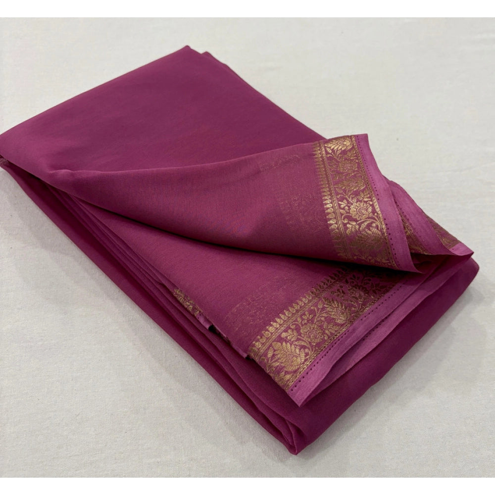 Women's Crepe Chit Pallu Solid Saree With Unstitched Blouse 5.5 Mtr (Light Pink)