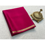 Women's Crepe Chit Pallu Solid Saree With Unstitched Blouse 5.5 Mtr (Pink)