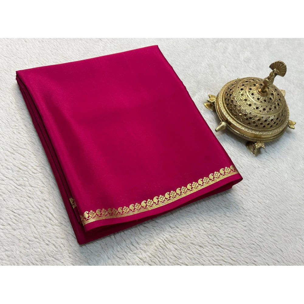 Women's Crepe Chit Pallu Solid Saree With Unstitched Blouse 5.5 Mtr (Pink)