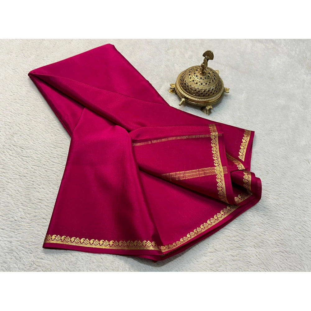 Women's Crepe Chit Pallu Solid Saree With Unstitched Blouse 5.5 Mtr (Pink)