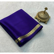 Women's Crepe Chit Pallu Solid Saree With Unstitched Blouse 5.5 Mtr (Dark Purple)