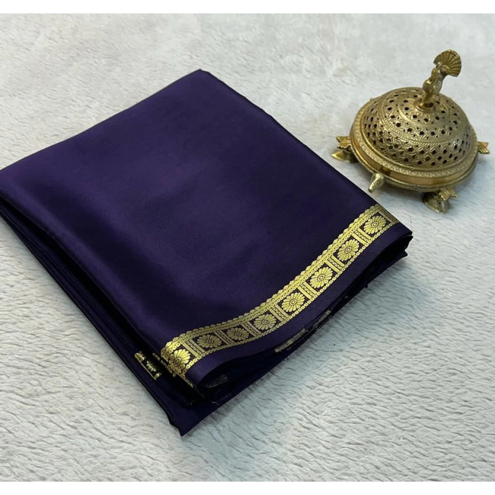 Women's Crepe Chit Pallu Solid Saree With Unstitched Blouse 5.5 Mtr (Navy Blue)
