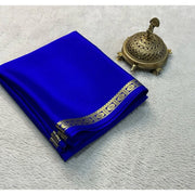 Women's Crepe Chit Pallu Solid Saree With Unstitched Blouse 5.5 Mtr (Blue)