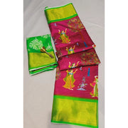 Women's Digital Dolla Silk Printed Saree With Unstitched Blouse 5.5 Mtr (Pink)