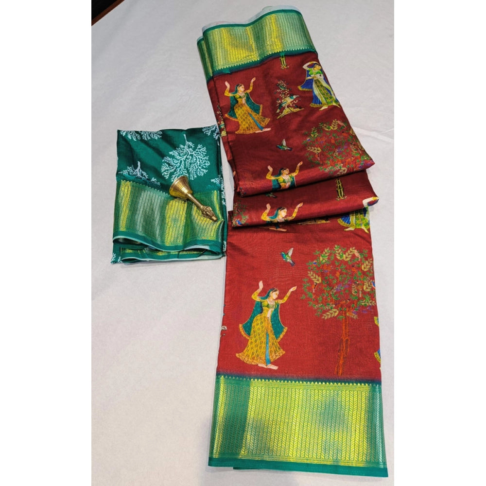 Women's Digital Dolla Silk Printed Saree With Unstitched Blouse 5.5 Mtr (Brown)