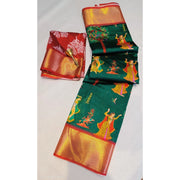 Women's Digital Dolla Silk Printed Saree With Unstitched Blouse 5.5 Mtr (Green)