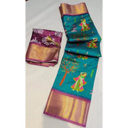 Women's Digital Dolla Silk Printed Saree With Unstitched Blouse 5.5 Mtr (Turquoise Green)