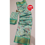 Women's Digital Dolla Silk Printed Saree With Unstitched Blouse 5.5 Mtr (Pista Green)
