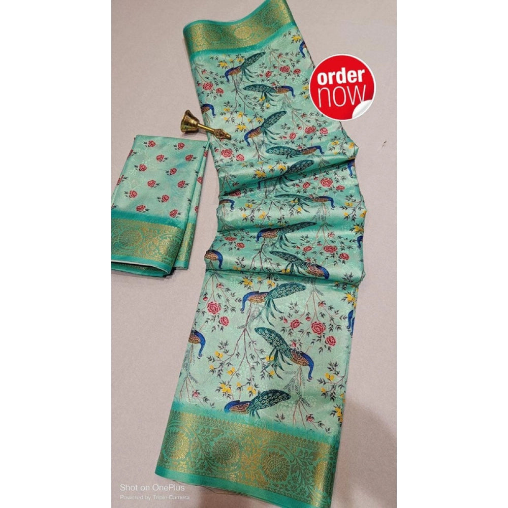 Women's Digital Dolla Silk Printed Saree With Unstitched Blouse 5.5 Mtr (Pista Green)