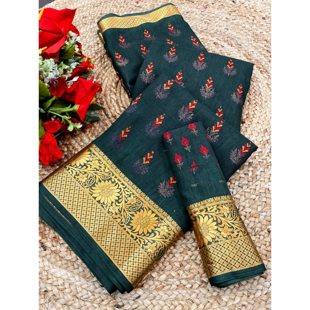 Women's Digital Dolla Silk Printed Saree With Unstitched Blouse 5.5 Mtr (Green)