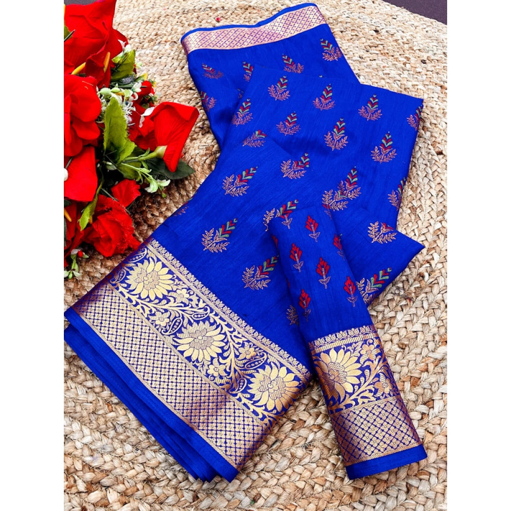 Women's Digital Dolla Silk Printed Saree With Unstitched Blouse 5.5 Mtr (Blue)