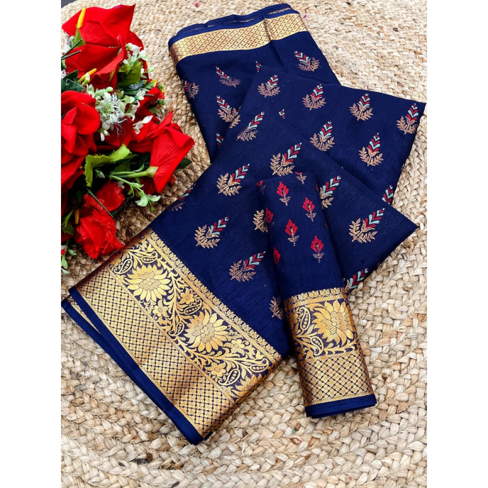 Women's Digital Dolla Silk Printed Saree With Unstitched Blouse 5.5 Mtr (Blue)