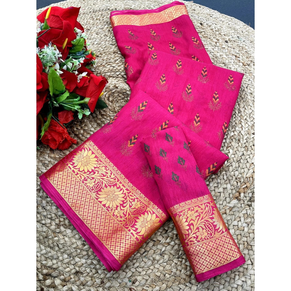 Women's Digital Dolla Silk Printed Saree With Unstitched Blouse 5.5 Mtr (Pink)