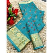 Women's Digital Dolla Silk Printed Saree With Unstitched Blouse 5.5 Mtr (Sky Blue)