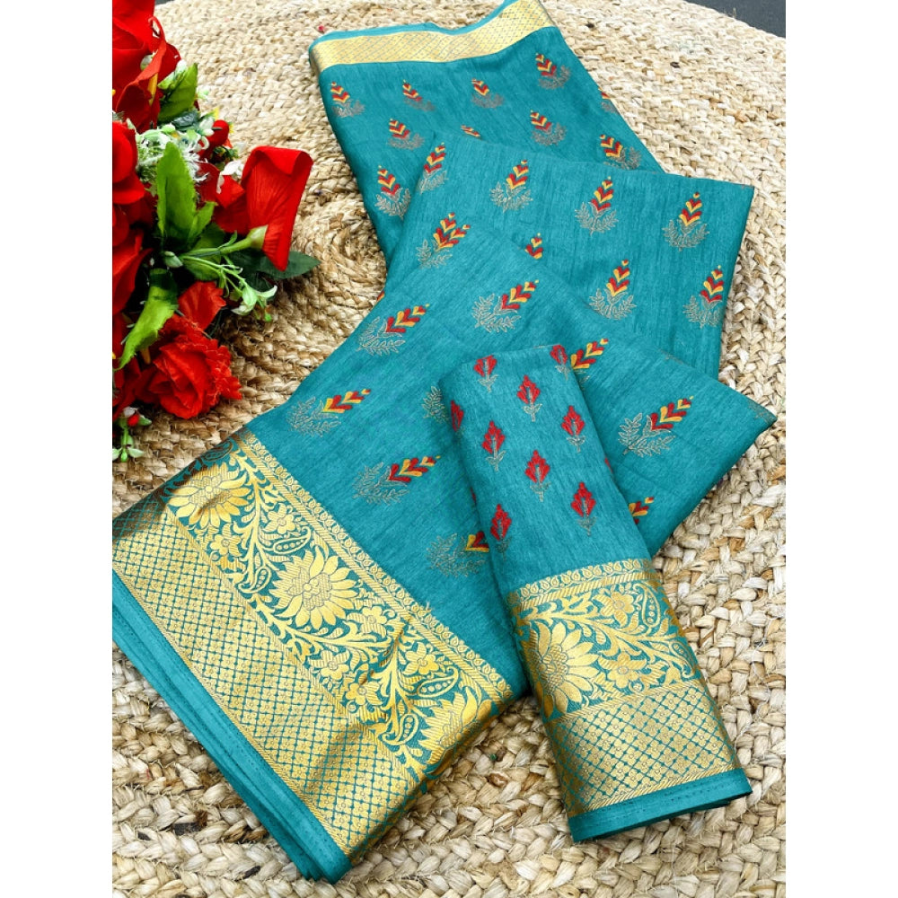 Women's Digital Dolla Silk Printed Saree With Unstitched Blouse 5.5 Mtr (Sky Blue)