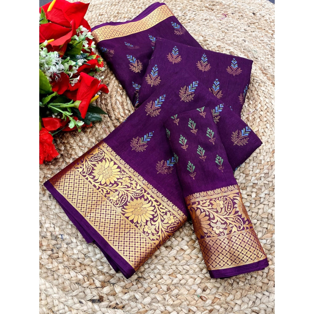 Women's Digital Dolla Silk Printed Saree With Unstitched Blouse 5.5 Mtr (Purple)