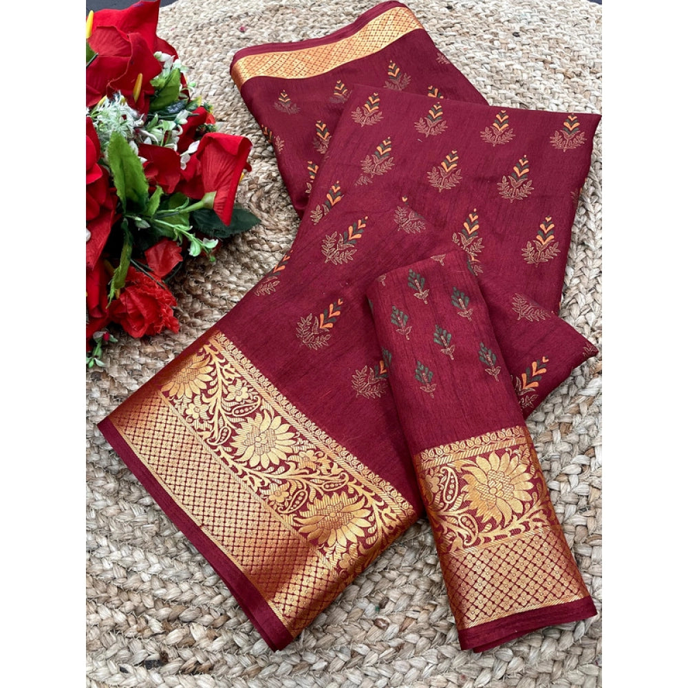 Women's Digital Dolla Silk Printed Saree With Unstitched Blouse 5.5 Mtr (Maroon)
