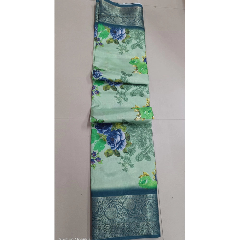 Women's Digital Dolla Silk Printed Saree With Unstitched Blouse 5.5 Mtr (Green)