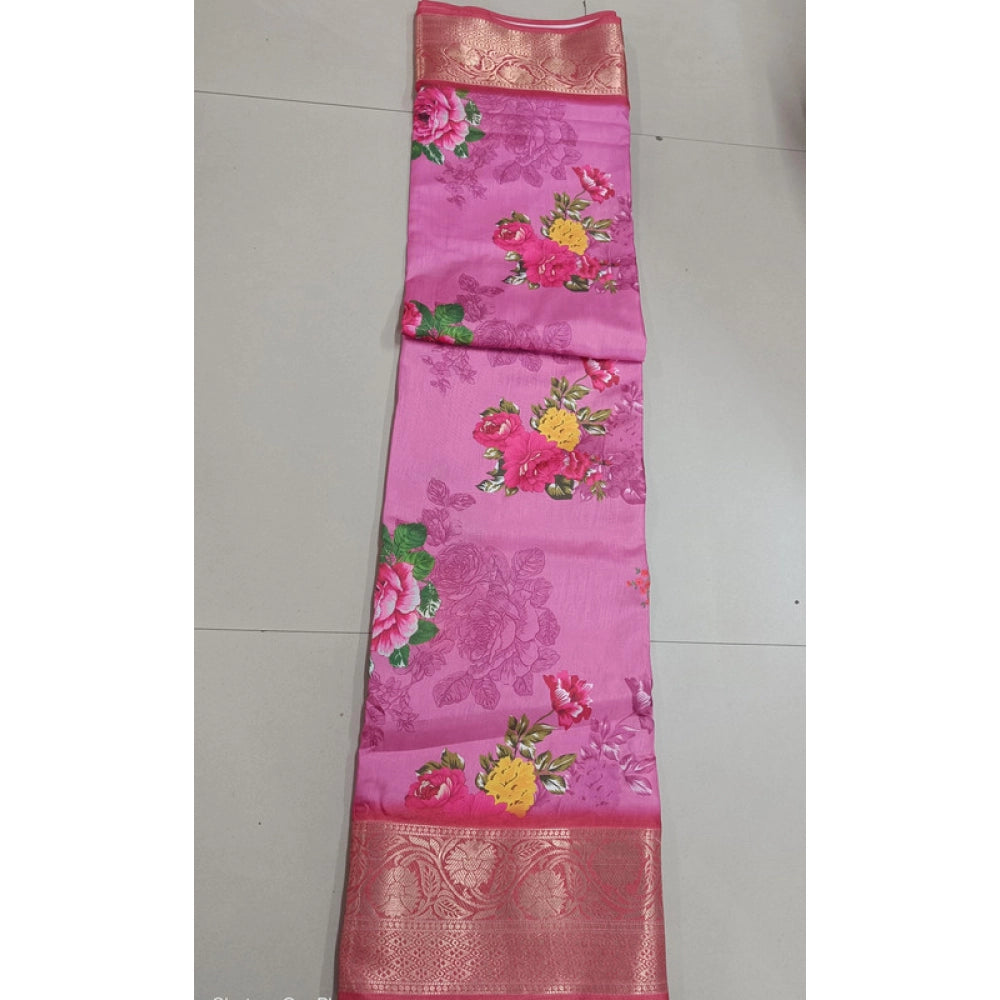 Women's Digital Dolla Silk Printed Saree With Unstitched Blouse 5.5 Mtr (Pink)