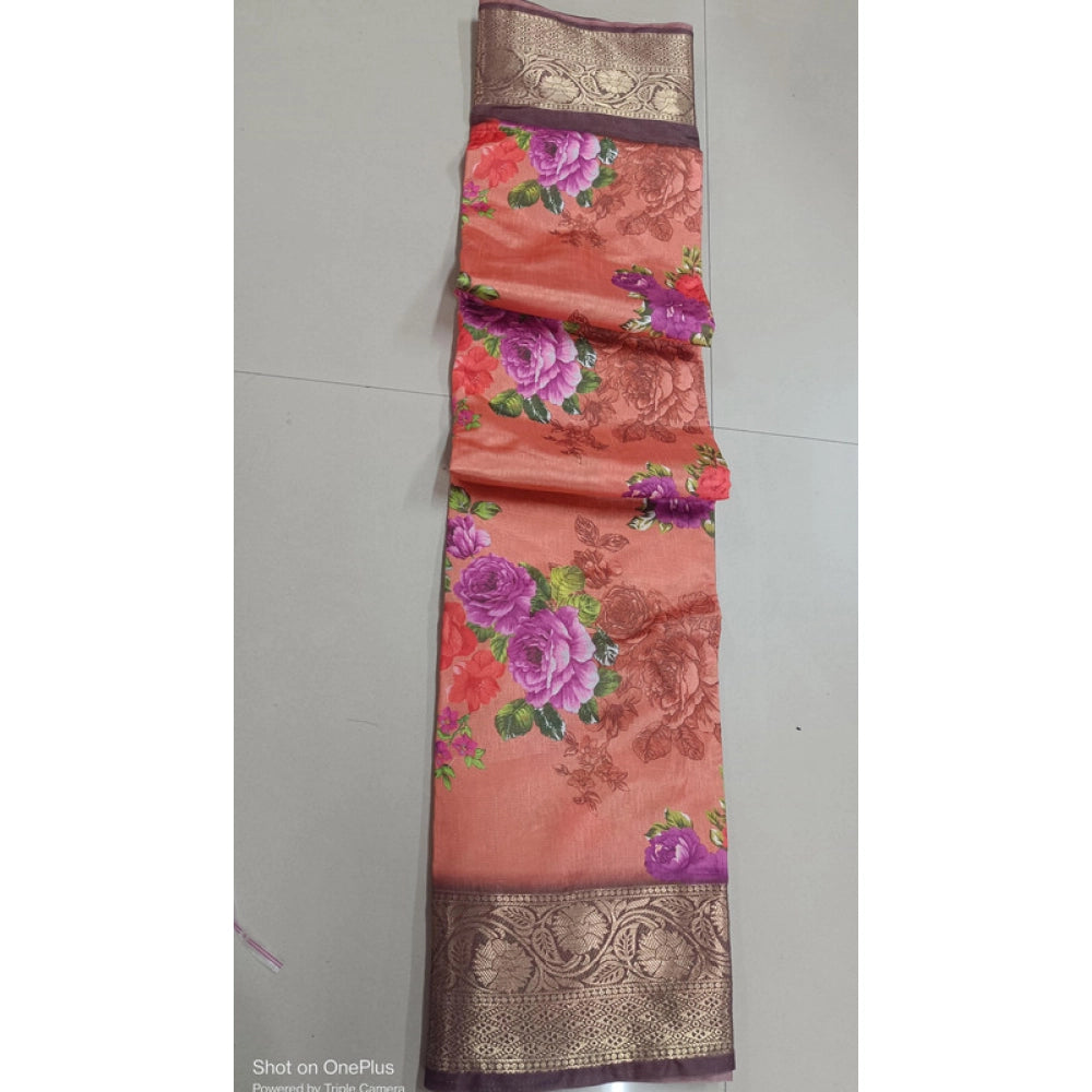 Women's Digital Dolla Silk Printed Saree With Unstitched Blouse 5.5 Mtr (Orange)