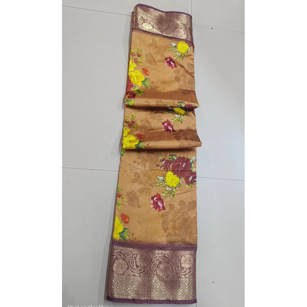 Women's Digital Dolla Silk Printed Saree With Unstitched Blouse 5.5 Mtr (Mustard)