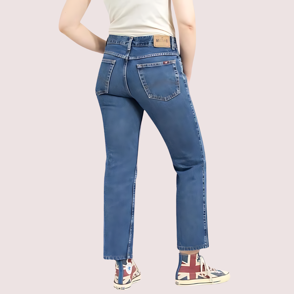 Women's 90s Blue Denim Straight-Leg Jeans - POPNOVA