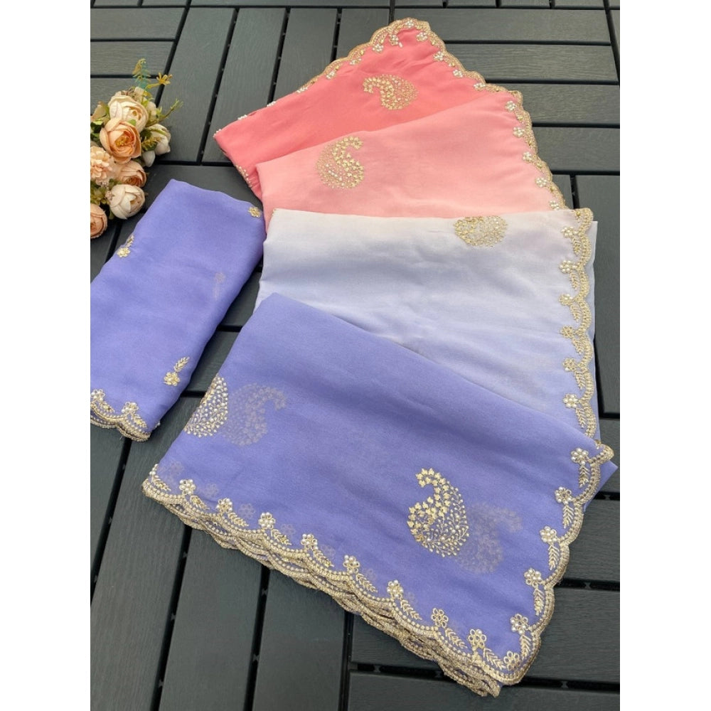 Women's Digital Printed Geogette Saree With Unstitched Blouse (Purple, 5-6 Mtrs)