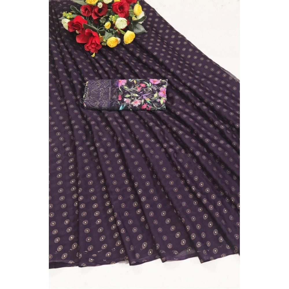 Women's Printed Brasso Saree With Unstitched Blouse (Magenta, 5-6 Mtrs)