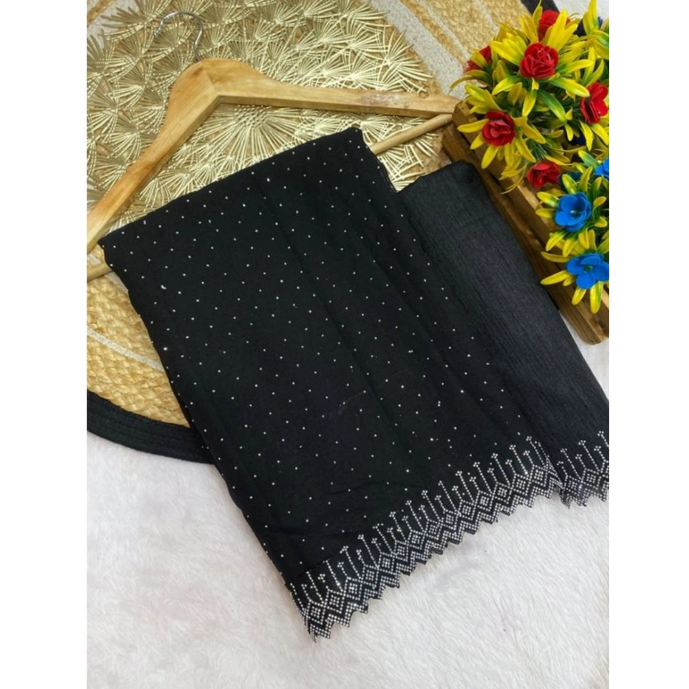 Women's Georgette Stone Work Saree With Unstitched Blouse 5.5 Mtr (Black)