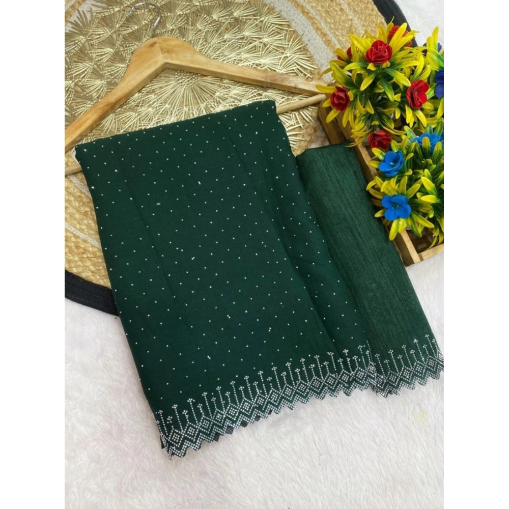 Women's Georgette Stone Work Saree With Unstitched Blouse 5.5 Mtr (Green)